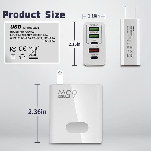 GaN 65W Charger PD QC 3.0 Fast Charge Adapter For Samsung S23 FE S22 S21 S20 S10 - Photo 10 sur 17