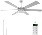 62 Inch Silver Ceiling Fans with Lights and Remote Control-6 Speed Noiseless Dc