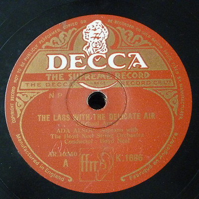 78rpm 12'' ADA ALSOP the lass with the delicate air / tell me lovely shepherd