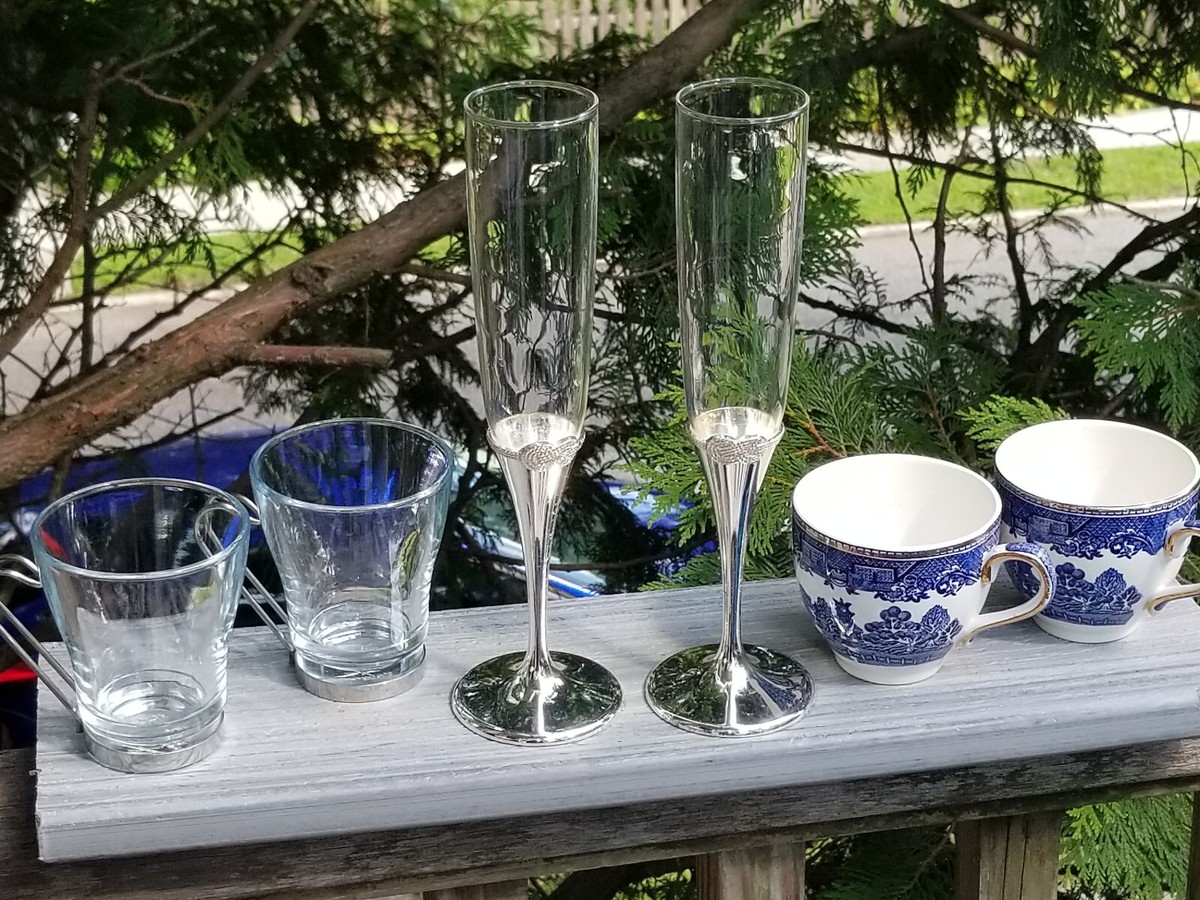 LOT 6 VINTAGE ARKLOW COFFEE CUPS BORMIOLI ROCCO GLASS MUGS & VERA WANG  CHAMPAGNE