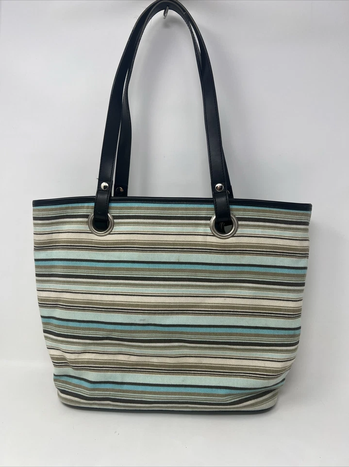 Bolso de Mano Gap Factory Store Azul Tostado Rayas Verano Algodón Ligero Sensación de Lona Foto 3 de 4