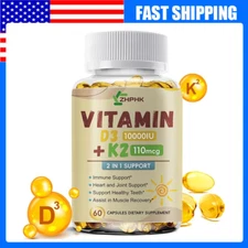 Powerful Vitamin D3 K2 Capsules - Extra Strength D3 K2 Supplements with 10000 IU