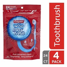 Colgate Max Fresh Wisp Disposable Mini Toothbrush, Peppermint - 24 Count 4 Pack