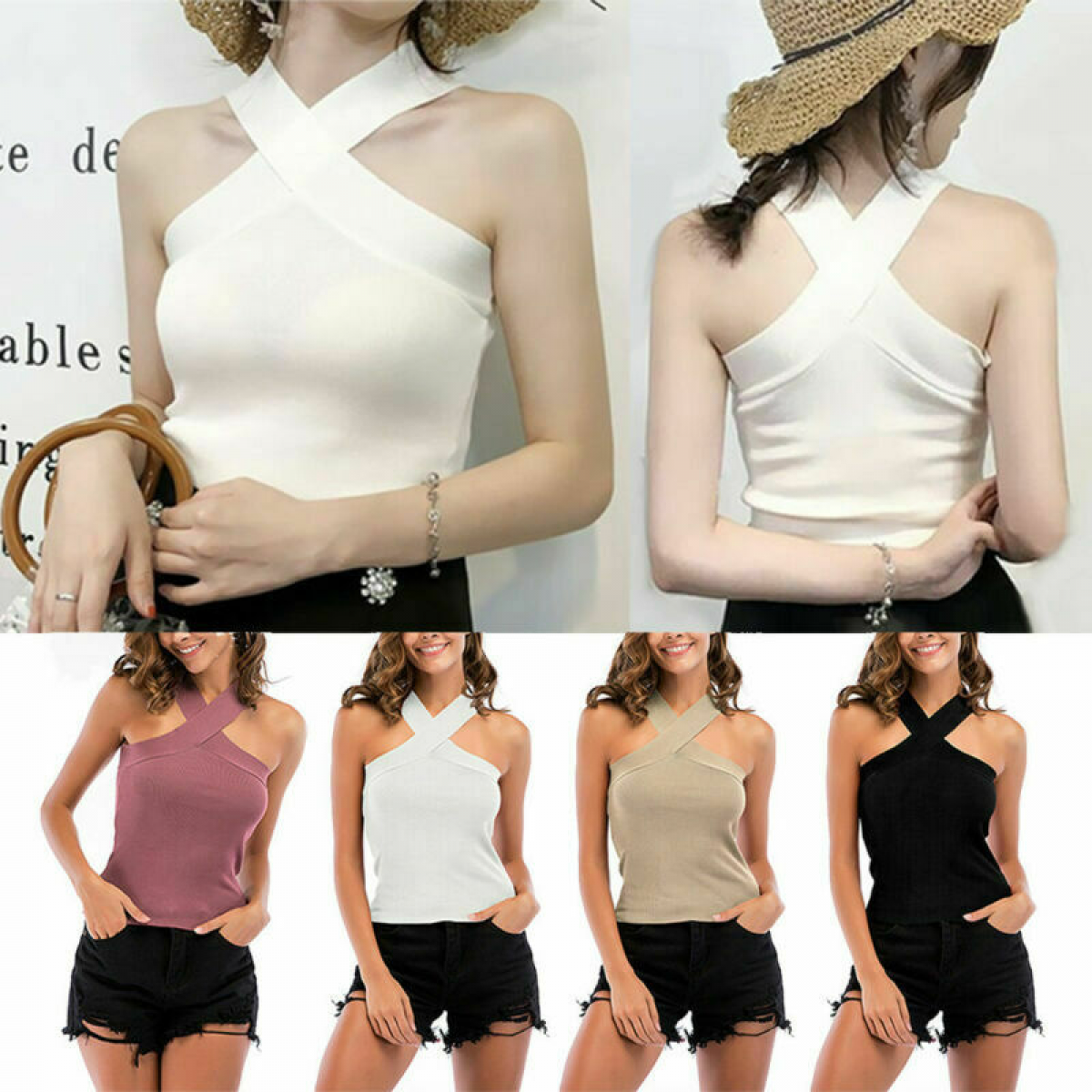 Sexy Women's Cross Neck Halter Kint Top Vest Sleeveless Shirt Tank Tops Summer