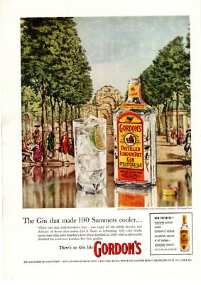 1959 Gordon's Distilled London Dry Gin & Tonic Lime Vauxhall Gardens Print Ad