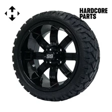 14" Black 'Tempest' Golf Cart Wheel and Tire Combo - Set of 4, includes 'SS' cen
