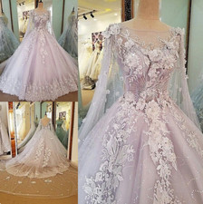 Elegant Lilac Wedding Dresses with Cape Lace Appliques A Line Bridal Gowns