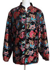 Chico's Satin Floral Jacquard Button Jacket Size 2 Multicolor Mandarin Collar