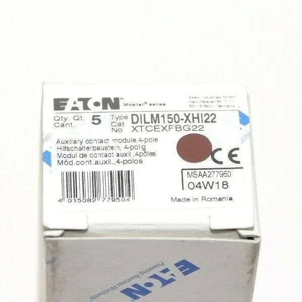Eaton DILM150-XHI22 XTCEXFBG22 Auxiliary Contact Block, 2NO + 2NC, Front Mount