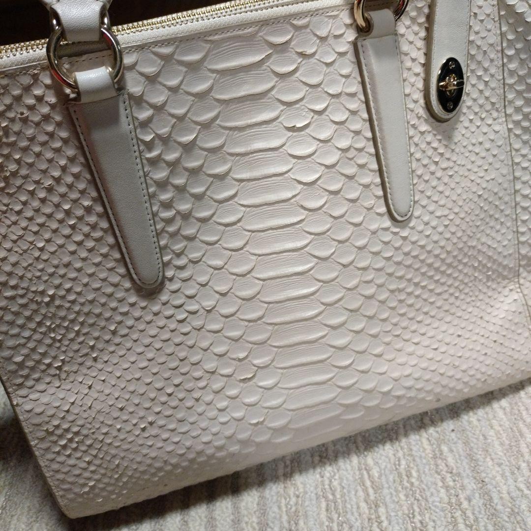 COACH 2 way Handbag Python Embossed White Leather… - image 9