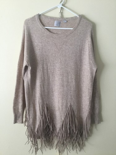 Zero Degrees Celsius oatmeal women’s shirt/skirt w/tassels, M