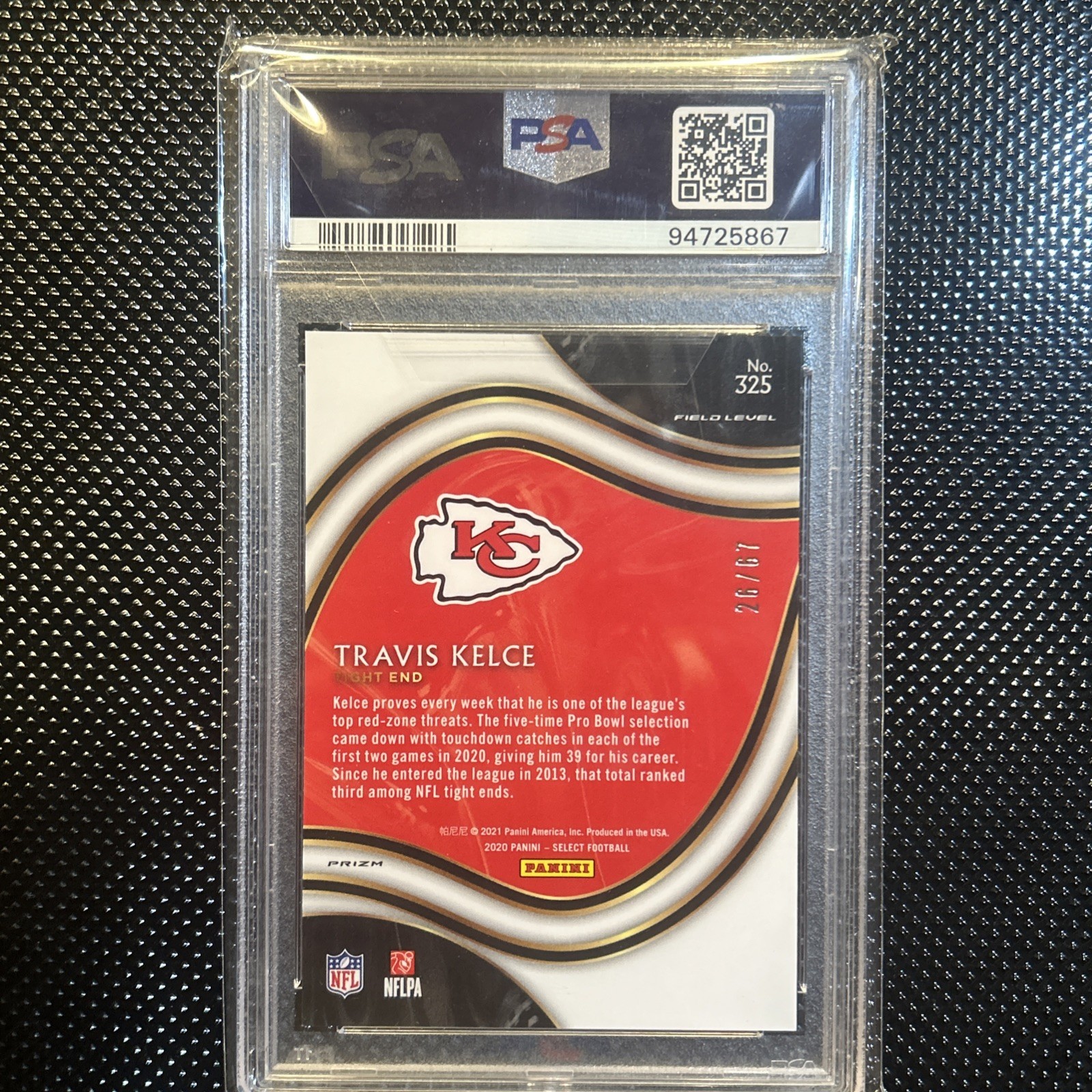 2020 Panini Select Travis Kelce #325 Field Level - Dragon Scale /89 - PSA 9 view 4