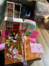 25+pc Barbie DOLL + KITCHEN & DINING Furniture FRIDGE + FOOD House Accessrs+ LOT
