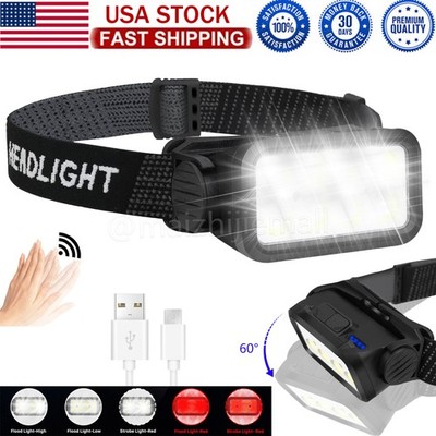 6000K COB LED Headlamp Headlight Bar Head Band Torch Work Light USB Rechargeable