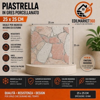 Porcelain stoneware stone effect floor tile 25x25cm PRICE PER SQM