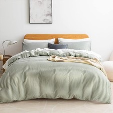 JELLYMONI 100 Natural Cotton 3pcs Striped Duvet Cover Sets,White Duvet Cover