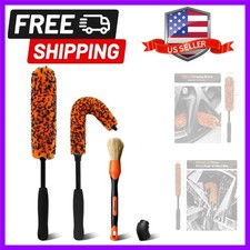 3PCS Quick Car Wheel Brush Kit, 2-Size 360 Bendale Rim Cleaner Brushes, Boar...