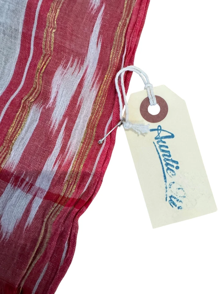 Tía Oti Khadi Algodón Sari Modelo N Bufanda Roja Ikat Tejido a Mano India Envoltura Foto 3 de 4