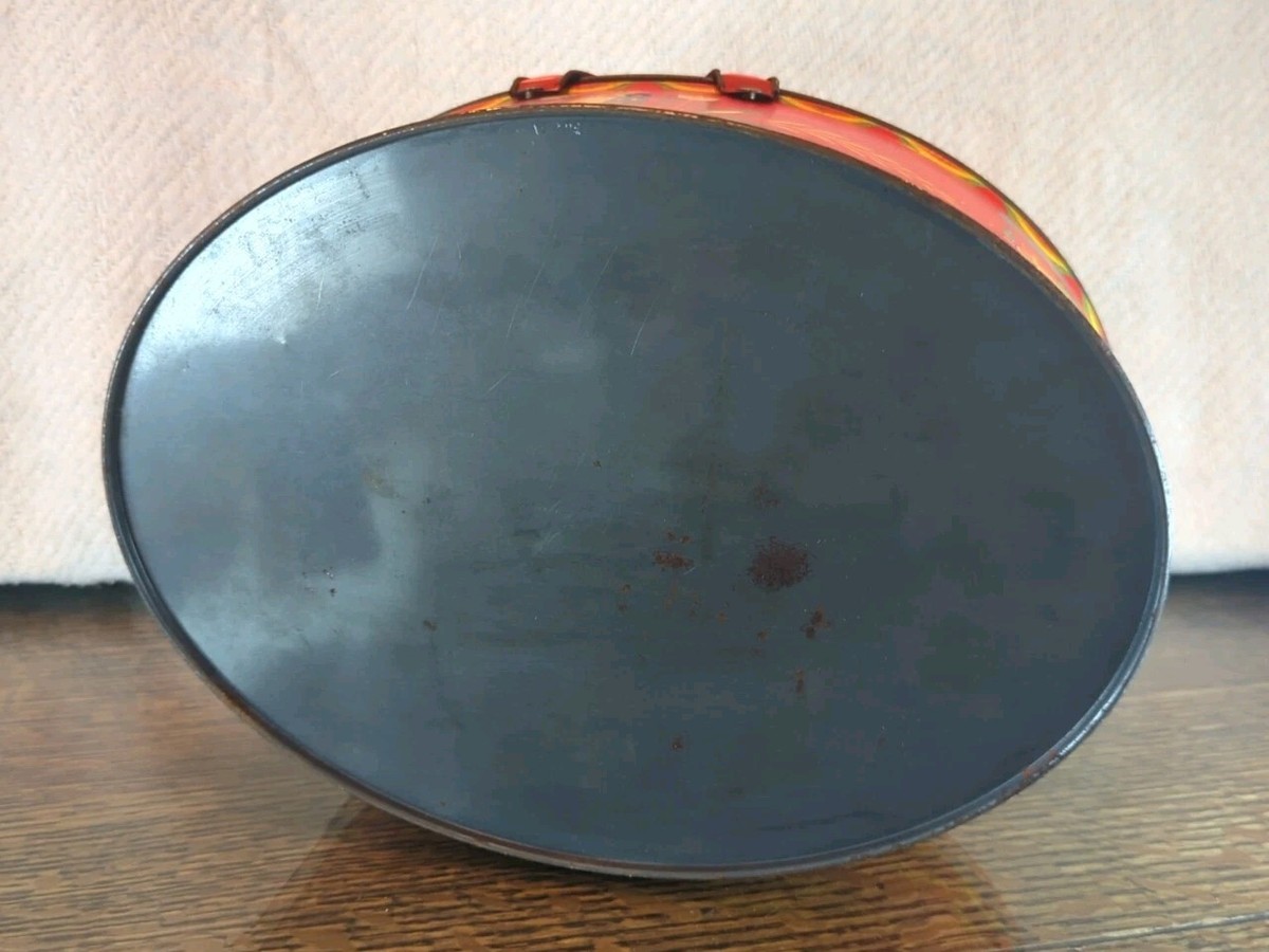 1940s Red Oval Pennsylvania Dutch Folk/Amish Tin Basket w/Handles