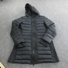 Nike Puffer Jacket Womens Medium Black Hooded Down Parka 2-Way Zip 683941-010