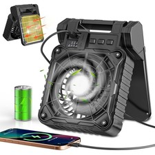 Solar Camping Fan 10400mAh, Solar Powered Fan with LED Lantern, 7W Rechargeab...