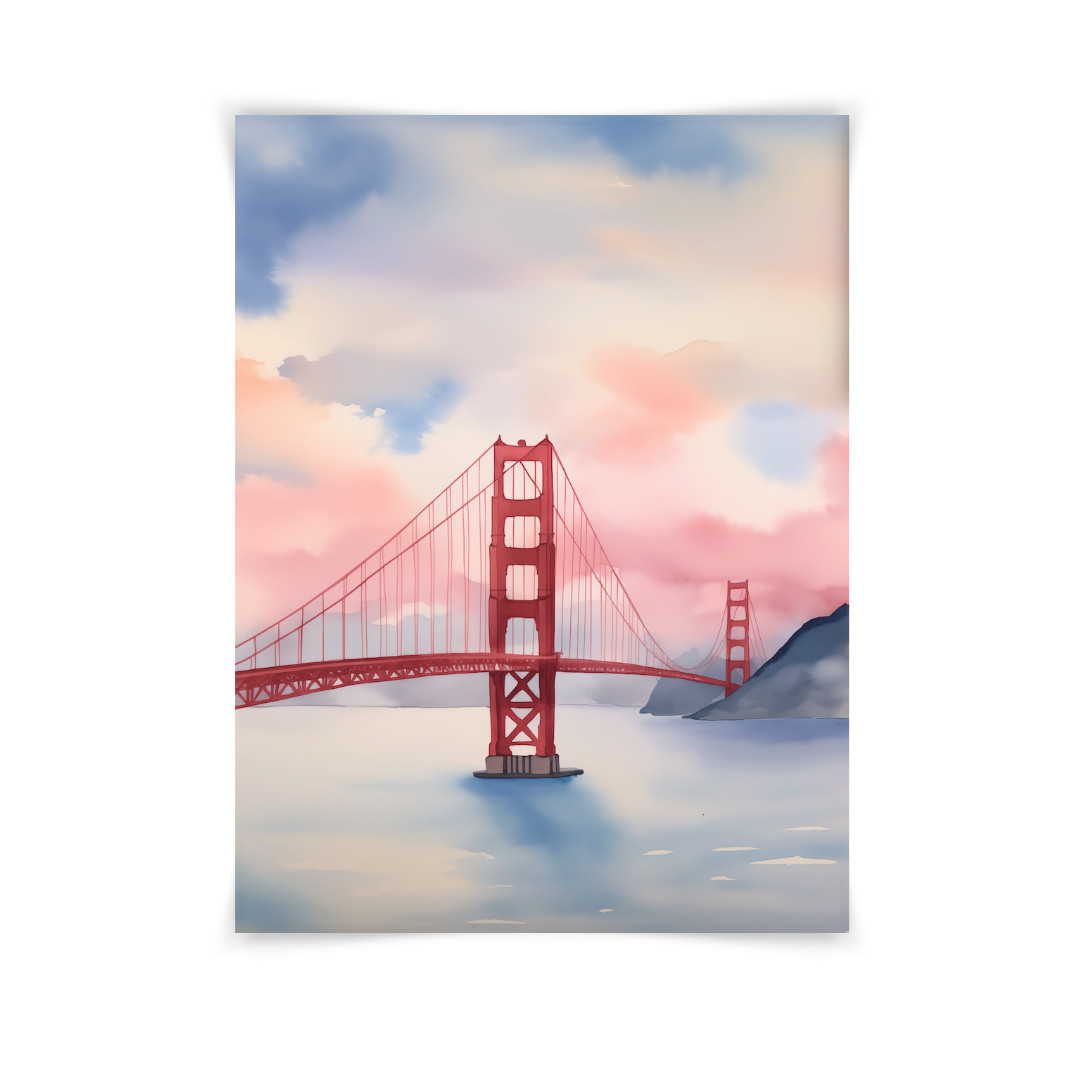 Golden Gate Bridge Watercolor Print, San Francisco Sunset Landmark Art