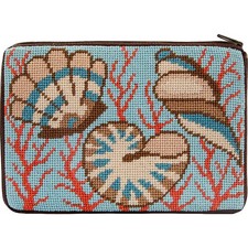 Stitch  Zip Needlepoint Purse Kit- Shells  Coral