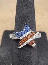 Blue, Red, And White Cubic Zirconia Rhodium Over Sterling Silver American Flag S