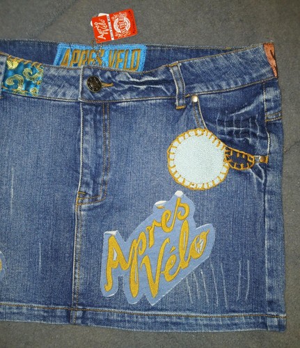 NWT Apres Velo Denim Skirt Womens US 8 Blue Patchwork Boho Upcycled 90s Y2K Jean - Picture 3 of 9