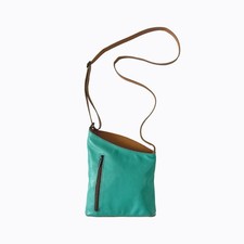 Vtg Y2K Vera Pelle Italian Leather Crossbody Bag Turquoise Teal Asymmetric Purse