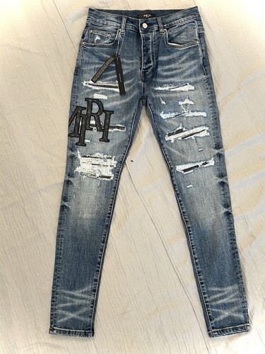 Amiri Men's Blue Distressed Denim Skinny Jeans, Size 32