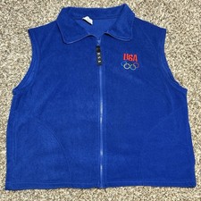 Vintage 90s Team USA Olympic Full Zip Fleece Vest XL Royal Blue Made in USA