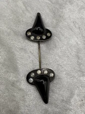 Vintage Black Acrylic Rhinestone Jabot Stick Pin