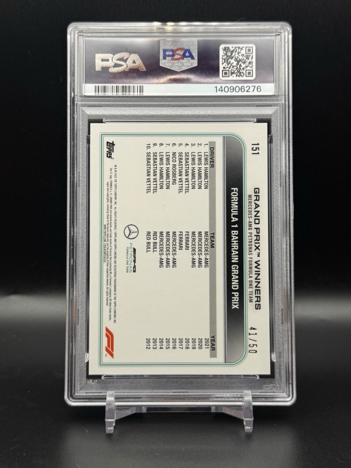 2022 Topps Chrome Sapphire F1 Lewis Hamilton Gold /50 #151 PSA 9 view 2