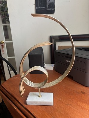 Large Modernist MCM Geometric Metal Spiral Abstract Sculpture On Marble Base 16''