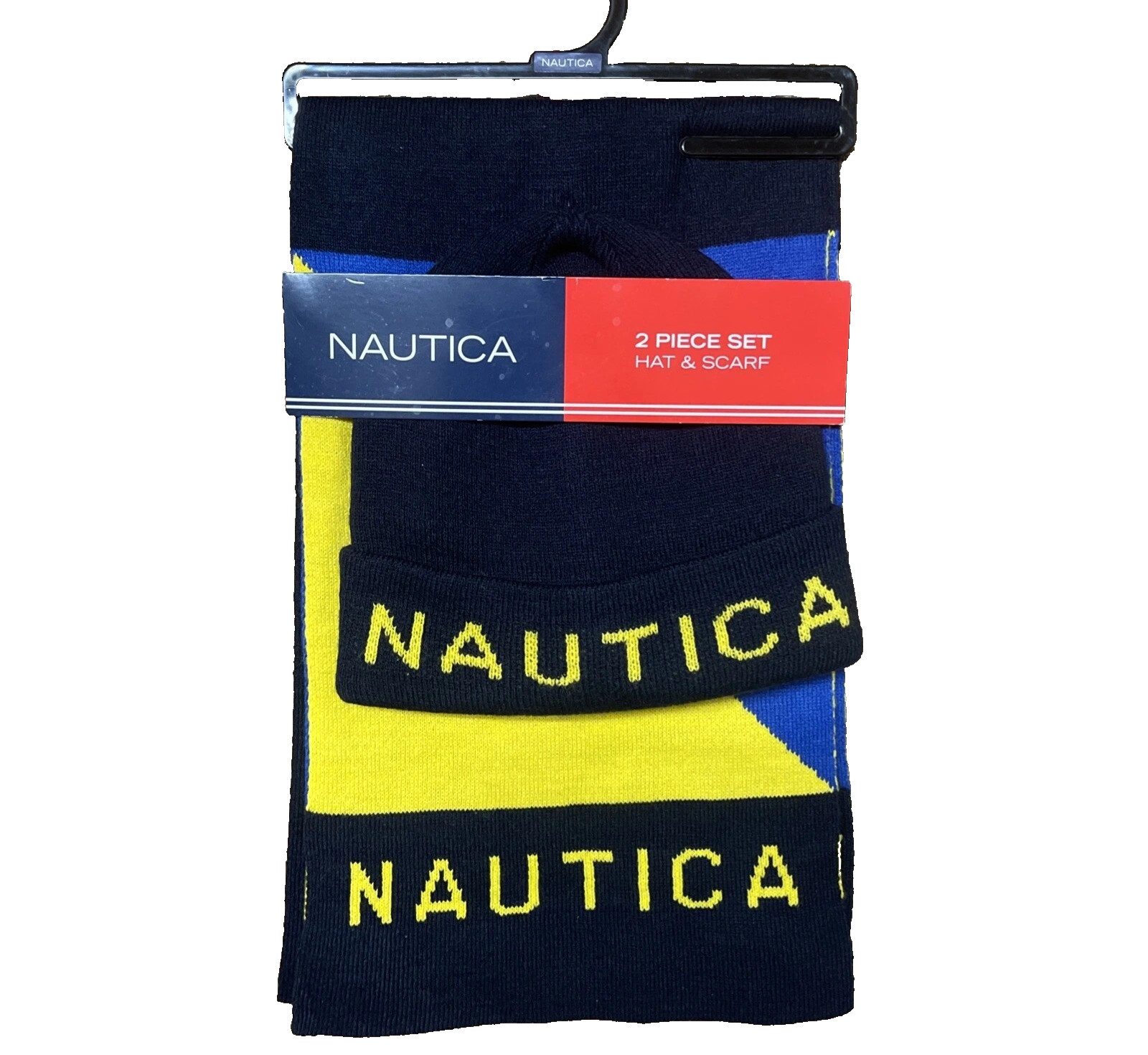 6500 NAUTICA 2 Pc Set Hat and Scarf REVERSIBLE NavyYellow Mens One size NEW 6190₽