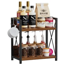 Wood Kitchen Countertop Organizer 2-Tier Coffee Bar Organizer Station Rustic