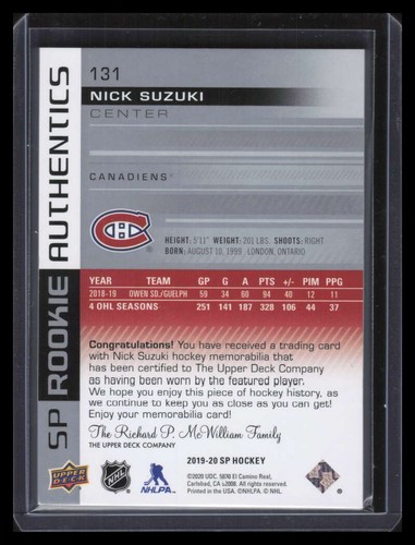 Camiseta deportiva SP 131 2019-20 Nick Suzuki Rookie - Imagen 2 de 2
