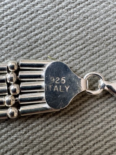 Italian 5 Strand Bar Link .925 Sterling Silver 7.5” Clasp Bracelet - Picture 7 of 13