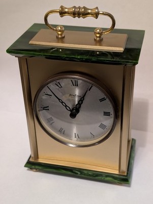 Bentima Vintage Kutschenuhr Messing Gold Grün Marmor Junghans Mechanismus Uhrwerk.