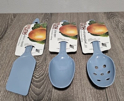 Lot of 3 - Hutzler Foley Blue Nylon Utensils Spatulas Slotted Soup Spoon - USA
