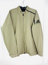 Adidas Track Jacket Men s L Beige/Olive Full Zip Logo Long Sleeve Athletic