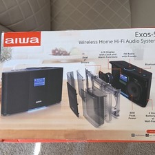 Aiwa Exos-5 Boombox Black Bluetooth FM LCD Clock Dual 4" Drivers 40W 6hr Battery