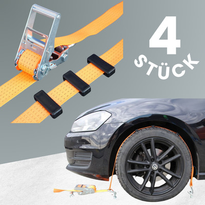 4x Spanngurt Zurrgurt Reifengurt 50 mm Autotransport Radsicherung Distanzhalter