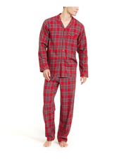 FAMILY PJs Mens Red Plaid Collar Button Up Top Straight Pants Flannel Pajamas S