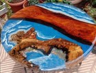 Round Blue Epoxy Resin Coffee End Tabletop Handmade Patio River Console Table De
