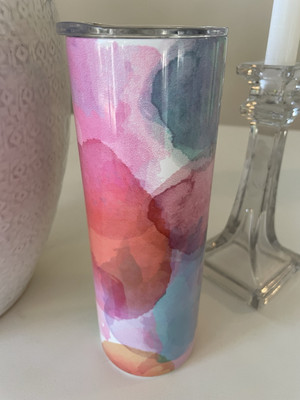 20 oz Pink, Blue/ Multicolor Soft Pastels  Custom Tumbler With A Circle Pattern