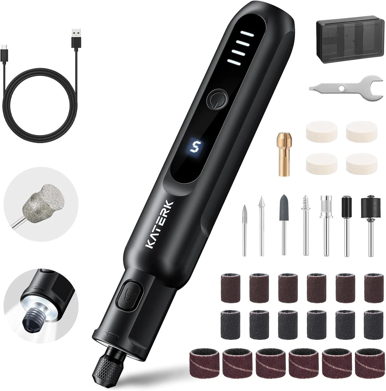 Katerk Pet Dog Nail Grinder - 5 Speed Quiet Electric Dog Nail Trimmer with 360°L