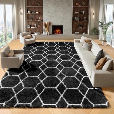 ONASAR 8x10 Boho Area Rugs for Living Room, Huge Geometric Black and White Rug,