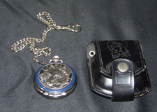 Franklin Mint Wolf Pocket Watch with Leather pouch and Chain Working L K